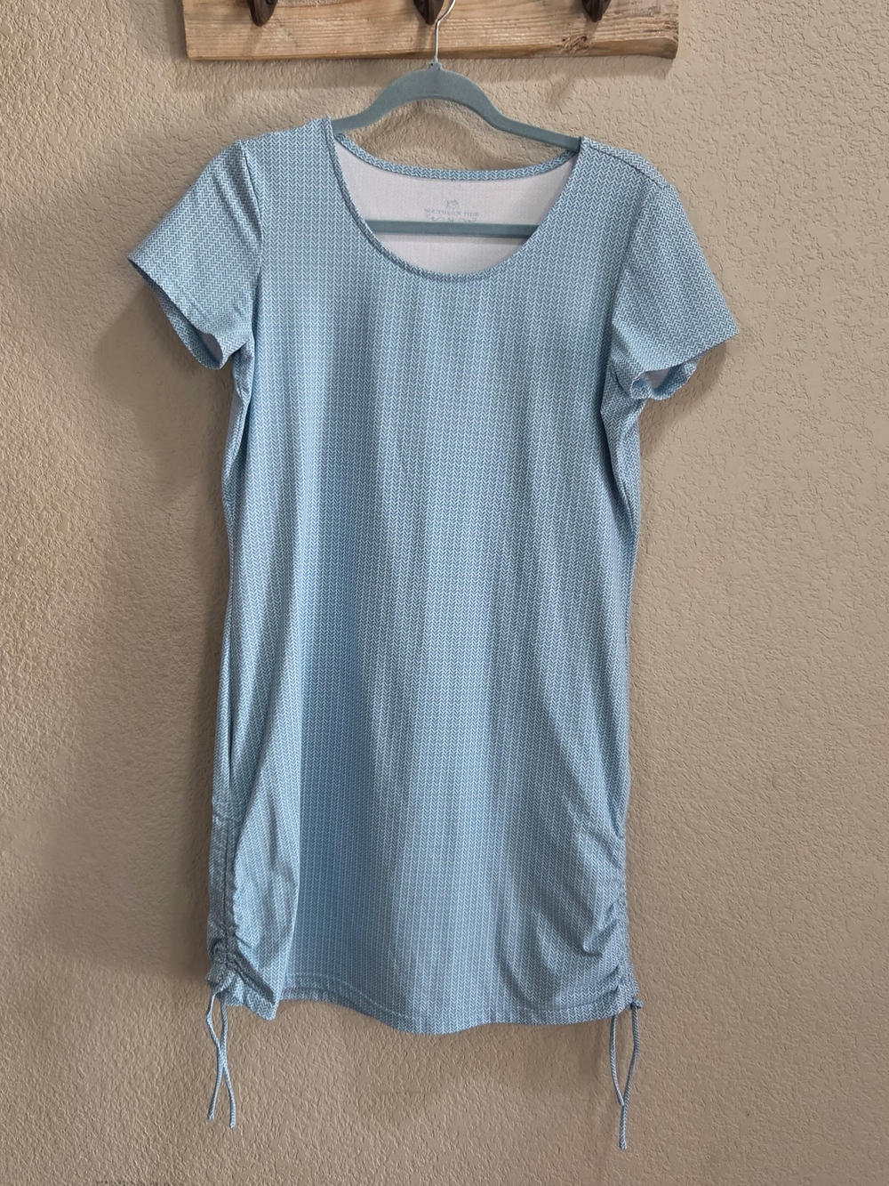 Southern Tide Light Blue Short-Sleeve Drawstring Mini Dress